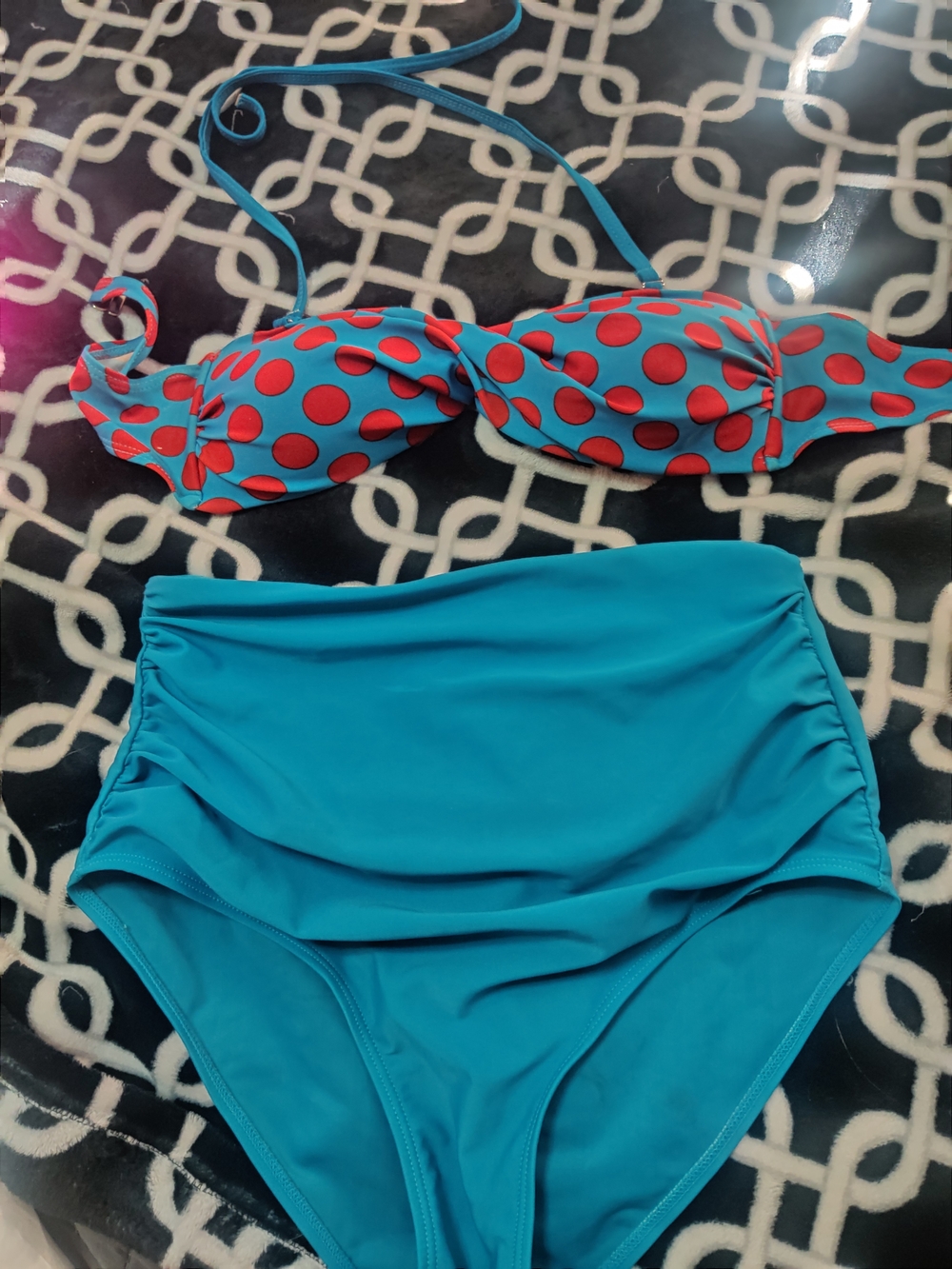 Othr Teal Bikini Set with Red Polka Dot Top